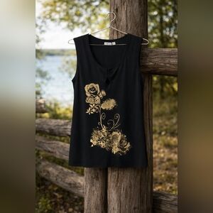 Chico's Elegant Black and Gold Floral Tank Top